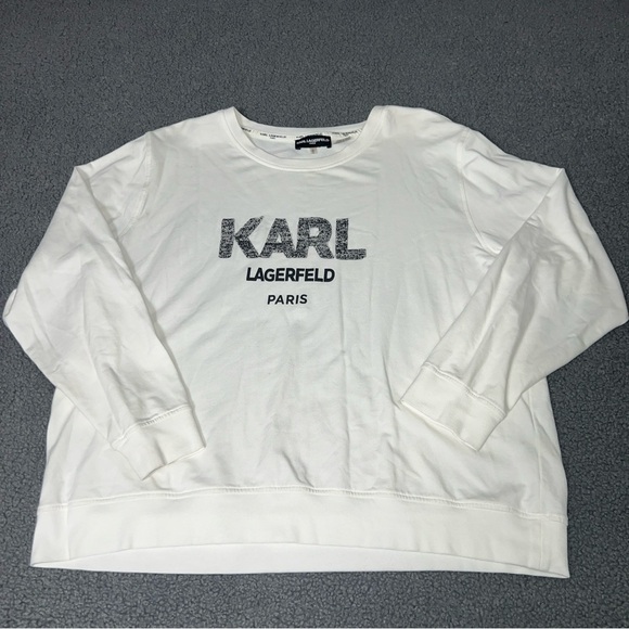 Karl Lagerfeld Sweatshirt Women XL White Logo Paris Crewneck. - Picture 4 of 7